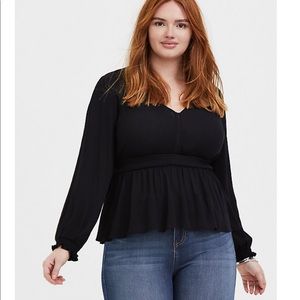 ❌SOLD❌ BLACK GAUZE PEPLUM MIDI PEASANT BLOUSE